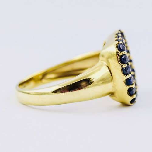 VINTAGE ENGLISH SAPPHIRE AND DIAMOND CLUSTER 9CT YELLOW GOLD RING * JEWELLER EVALUATION R18`000*