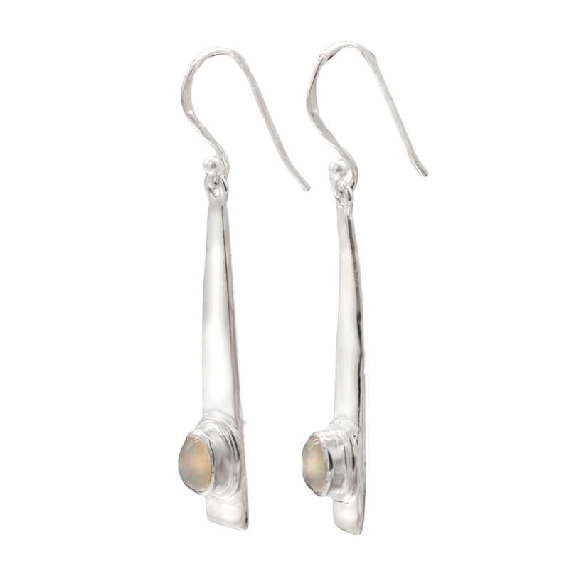 NATURAL FIRE OPAL MODERN DESIGN POLISHED STERLING SILVER DANGLE EARRINGS