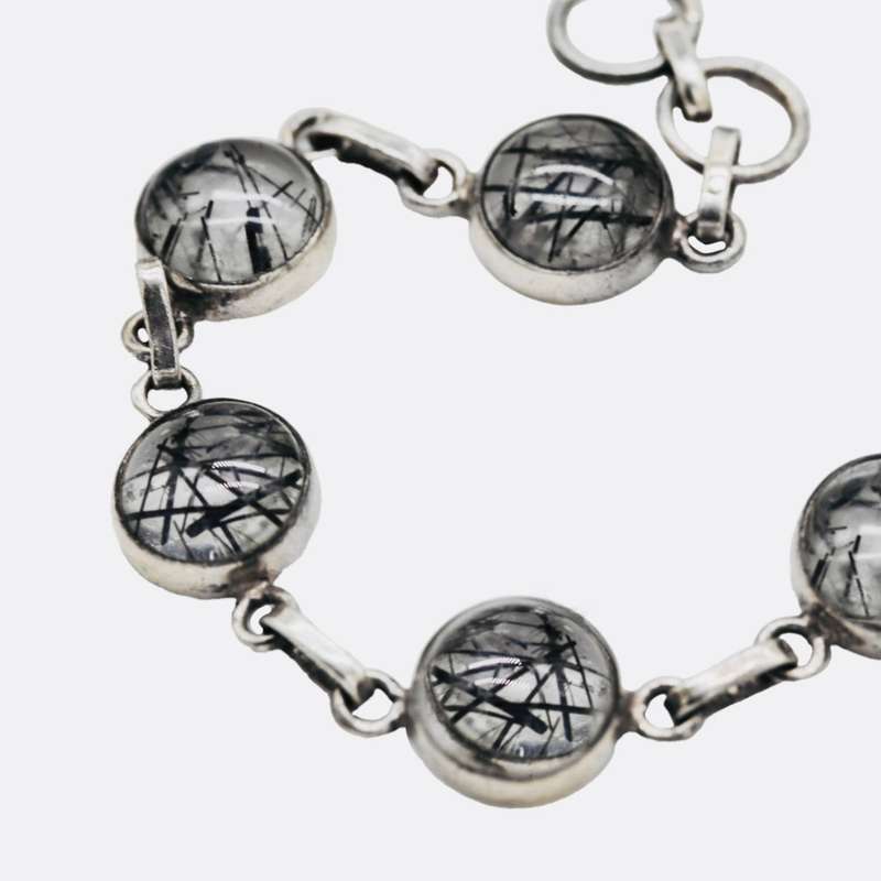 NATURAL RUTILILATED QUARTZ GEMSTONE SOLID STERLING SILVER CHAIN BRACELET  925