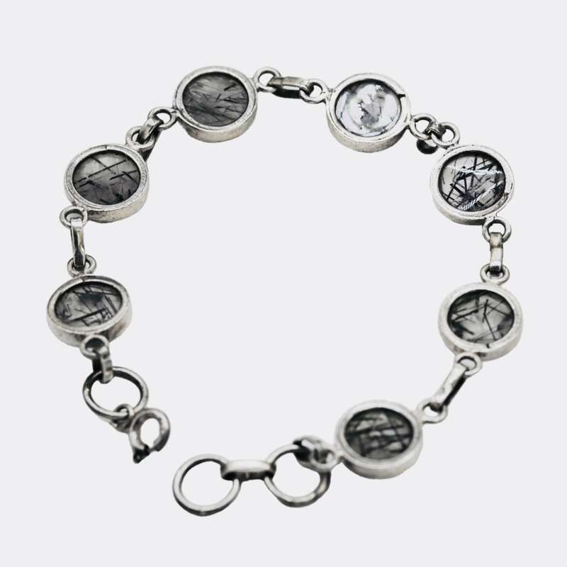 NATURAL RUTILILATED QUARTZ GEMSTONE SOLID STERLING SILVER CHAIN BRACELET  925