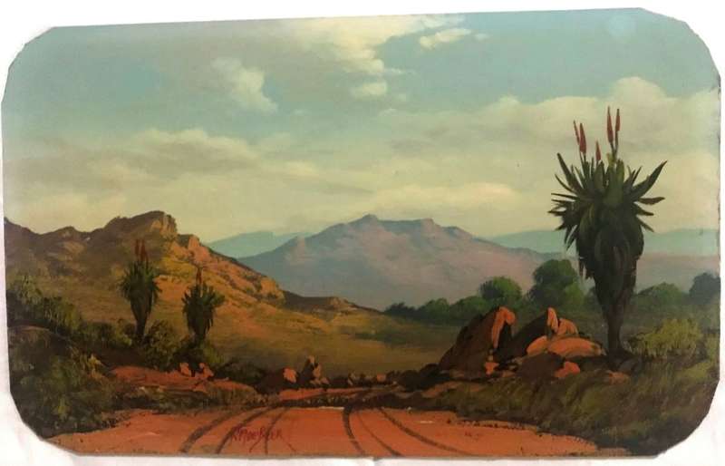 J M DE BEER - OIL PAINTING - VIEW FROM A TRACK IN THE MOUNTAINS