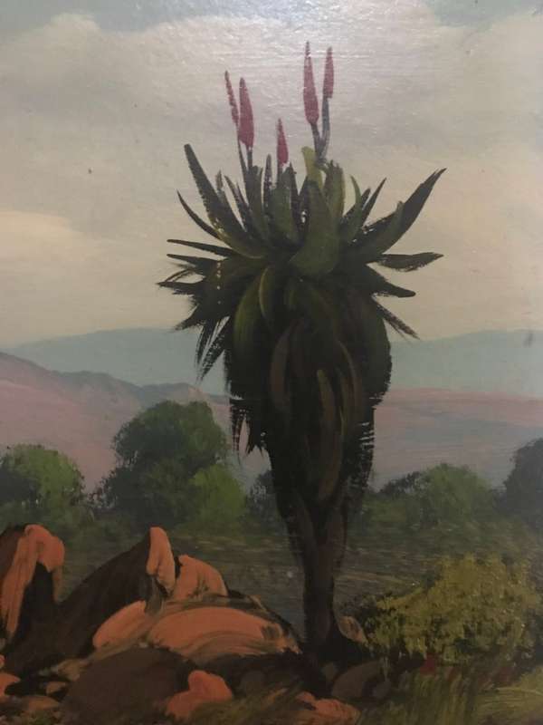 J M DE BEER - OIL PAINTING - VIEW FROM A TRACK IN THE MOUNTAINS