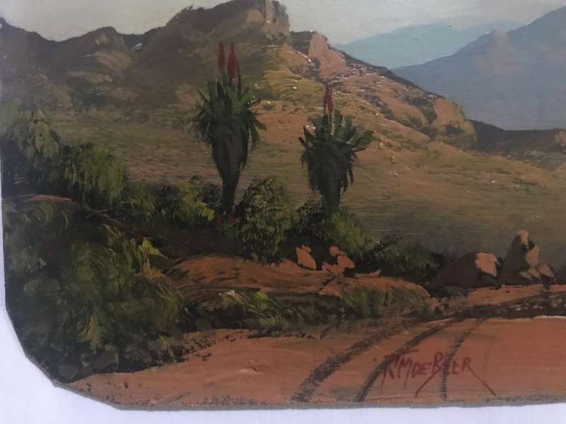 J M DE BEER - OIL PAINTING - VIEW FROM A TRACK IN THE MOUNTAINS