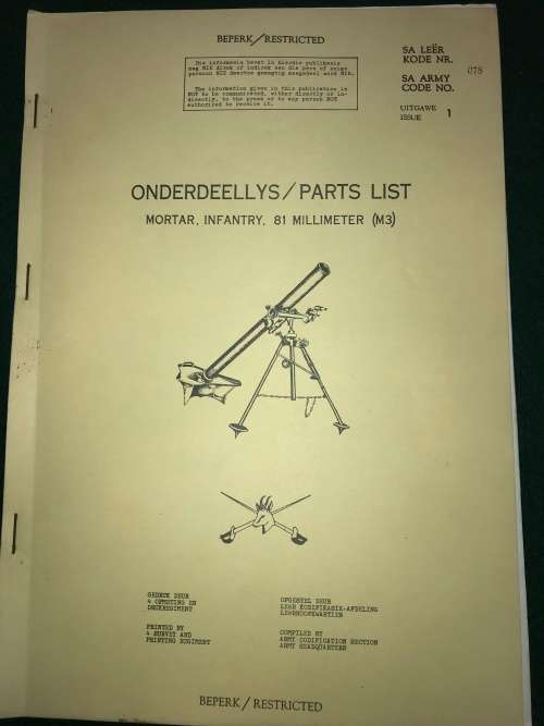 ORIGINAL - SADF - PARTS LIST - M3 - 81MM MORTAR