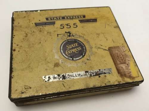 1950`S `STATE EXPRESS 555` CIGARETTES LITHO TIN BOX GOOD CONDITION