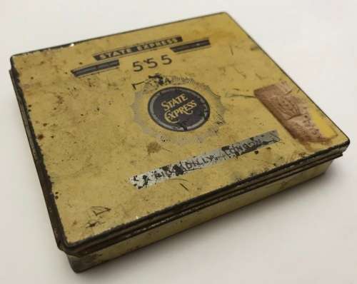 1950`S `STATE EXPRESS 555` CIGARETTES LITHO TIN BOX GOOD CONDITION