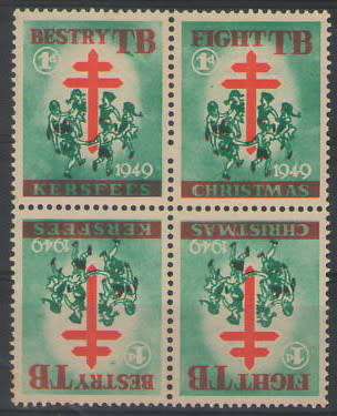 SOUTH AFRICA CHRISTMAS STAMPS 1949 TETE BECHE BLOCK/4 UMM