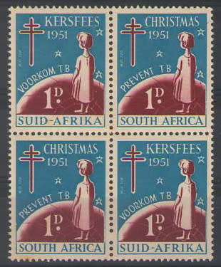 CHRISTMAS STAMPS 1951 UMM BLOCK OF 4 WITH 1D VALUE
