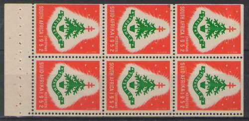 SOUTH AFRICA CHRISTMAS STAMPS 1952 BOOKLET PANE OF 6 UMM