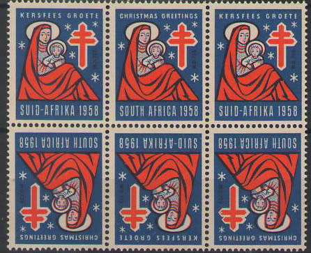 CHRISTMAS STAMPS 1958 MADONNA & CHILD TETE-BECHE BLOCK OF 6 UMM