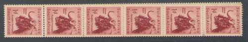 1954 1D WILDEBEEST COIL PROVING STRIP OF 22 WITH VARIETY UMM