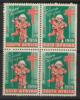 CHRISTMAS STAMPS 1959 BLOCK OF 4 UMM