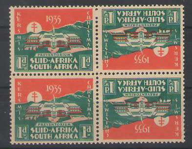SOUTH AFRICA CHRISTMAS STAMPS 1935 TETE-BECHE BLOCK OF 4 UMM