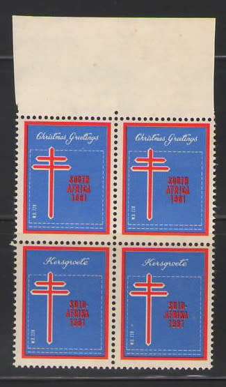 SOUTH AFRICA CHRISTMAS STAMPS 1961 BLOCK OF 4 UMM