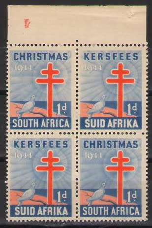 CHRISTMAS STAMPS 1944 BLOCK OF 4 UMM