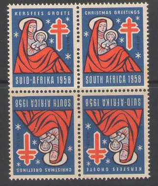 CHRISTMAS STAMPS 1958 TETE BECHE BLOCK OF 4 UMM