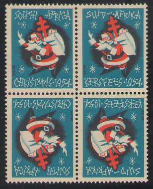 CHRISTMAS STAMPS 1954 BLOCK OF 4 TETE BECHE UMM