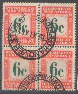 POSTAGE DUE SACC54 1961 6C BLOCK OF 4 VFU CV R320