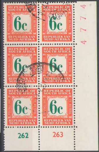POSTAGE DUE SACC60H 1969-71 6C BLOCK OF 6 VFU CV R1080