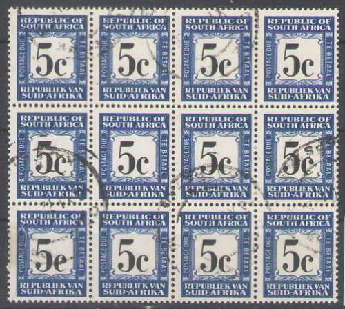 POSTAGE DUE 1961 SACC53 5C BLOCK OF 12 VFU CV R900