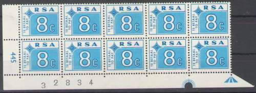 POSTAGE DUE 1972 SACC PD67 8C CONTROL BLOCK OF 10 AS PER SACC UMM CV R420
