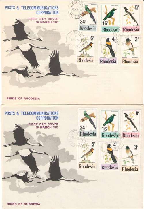RHODESIA 1977 FDC BIRDS 2ND ISSUE VARIETY ADDITIONAL CANCELLATION