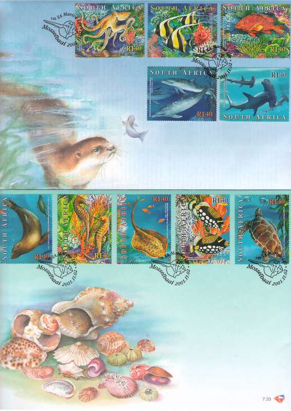 7.32 AND 7.33 MARINE LIFE 7TH SERIES FDCS AS ISSUED LARGE COVERS