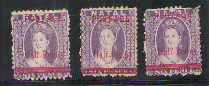 NATAL 107E SET OF 3 HALF PENNY - 2  WITH LONG T VARIETY