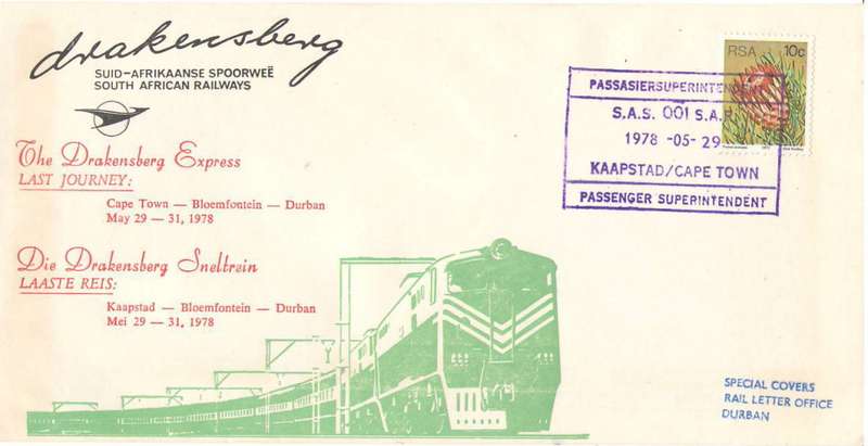 FDC LAST JOURNEY OF DRAKENSBERG EXPRESS RAIL SERVICE