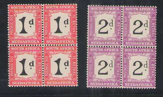 POSTAGE DUE 1927/8 PD18 AND 19 BLOCKS OF 4 LMM