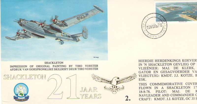 RSA NUMBERED FDC - SHACKELTON FLIGHT 21 YEARS
