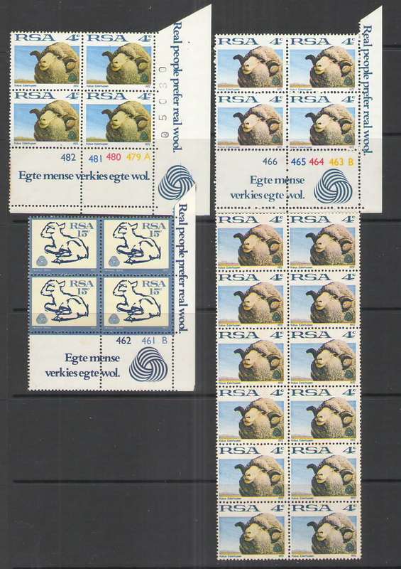 322/323 MERINO SHEEP CONTROLS AND BLOCK OF 10 UMM