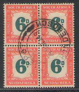 Postage Due 1948/49 PD37 6d Block of 4 VFU Rondebosch Cancel CVR640