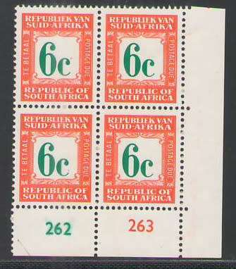POSTAGE DUE 1969 PD60H 6C CONTROL BLOCK OF 4 HARISON PAPER UMM