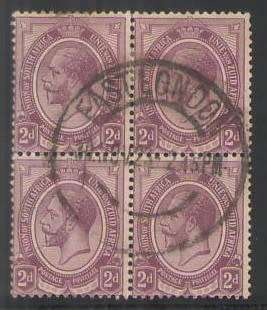 UNION KINGS HEADS 2D BLOCK OF 4 BEAUTIFUL EAST LONDON CANCEL VFU