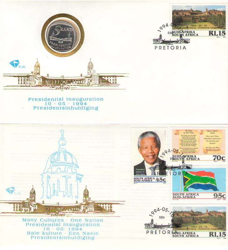 FDC 6TH SERIES 6.3B AND 6.3C NELSON MANDELA COVERS WITH R5 COIN