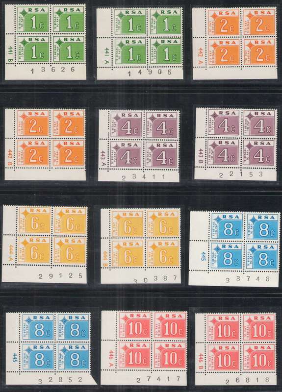 POSTAGE DUE 1972 CONTROL BLOCKS OF 4 SET OF 6 A & B  UMM CVR2200