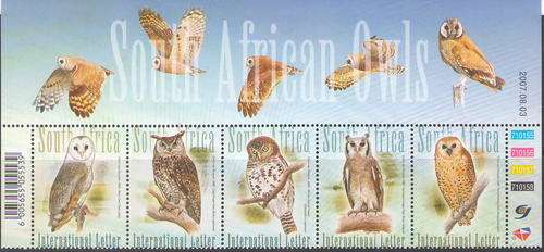 1818-1822 OWLS OF SA SE TENANT STRIP OF 5 UMM