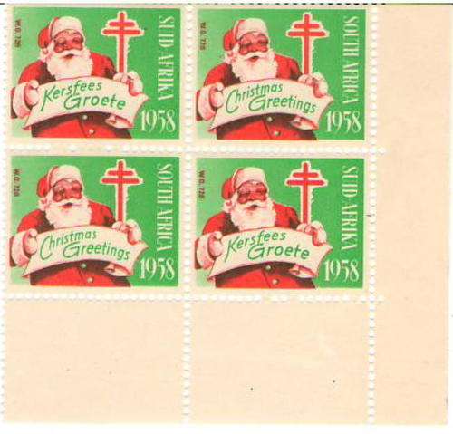 SOUTH AFRICAN CHRISTMAS STAMPS 1958 cnr block/4