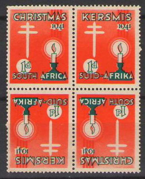 SOUTH AFRICA CHRISTMAS STAMPS 1941 TETE BECHE BLOCK UMM