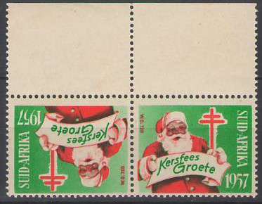 SOUTH AFRICA CHRISTMAS STAMPS 1957 TETE-BECHE PAIR UMM