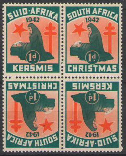 SOUTH AFRICA CHRISTMAS STAMPS 1942 TETE-BECHE BLOCK OF 4 UMM