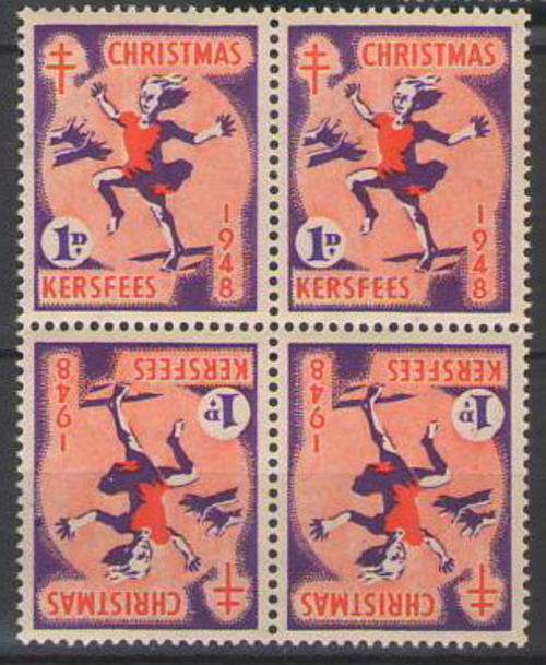 SOUTH AFRICA CHRISTMAS STAMPS 1948 TETE-BECHE BLOCK OF 4 UMM