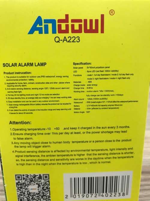 Solar Sound & Light Alarm Motion Sensor