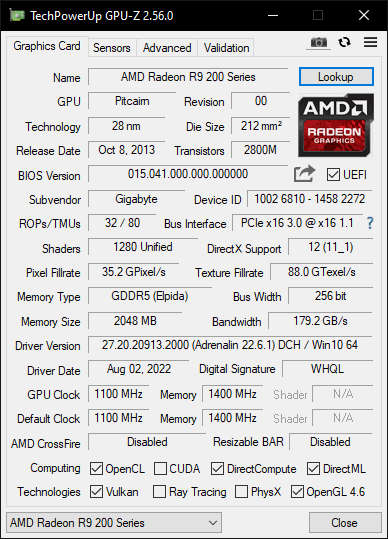 Gigabyte AMD Radeon R9 200 2GB Series GPU for sale