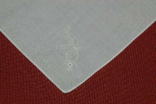 Set of 5 vintage lawn handkerchiefs with embroidered S scroll 260mm sq