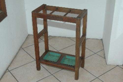 1930's oak umbrella stand with original pans
