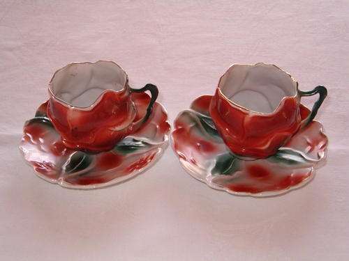 Two1890 Rare Bone China miniature rosebud teacup set