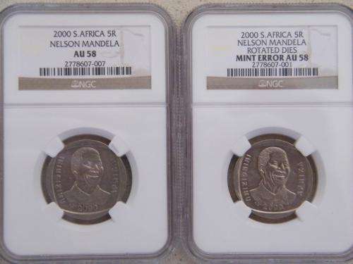 2000 Nelson Mandela "Smiley" R5 ###SUPER SCARCE DIE ERROR +++ normal R5### Both NGC AU58