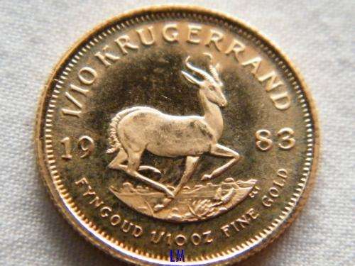 1983 Uncirculated Krugerrand 1/10th OZ Gold Coin in CGCE Bag.